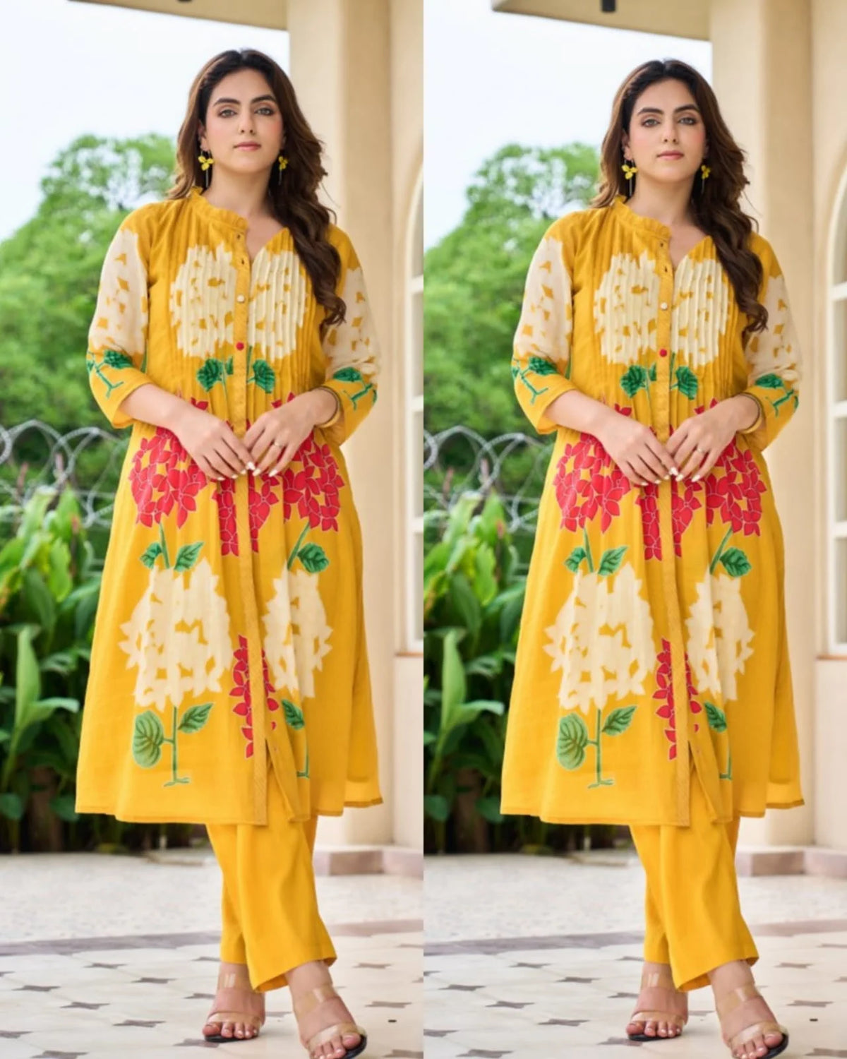 MEHRU MUSTARD COTTON FLORAL CO-ORD SET