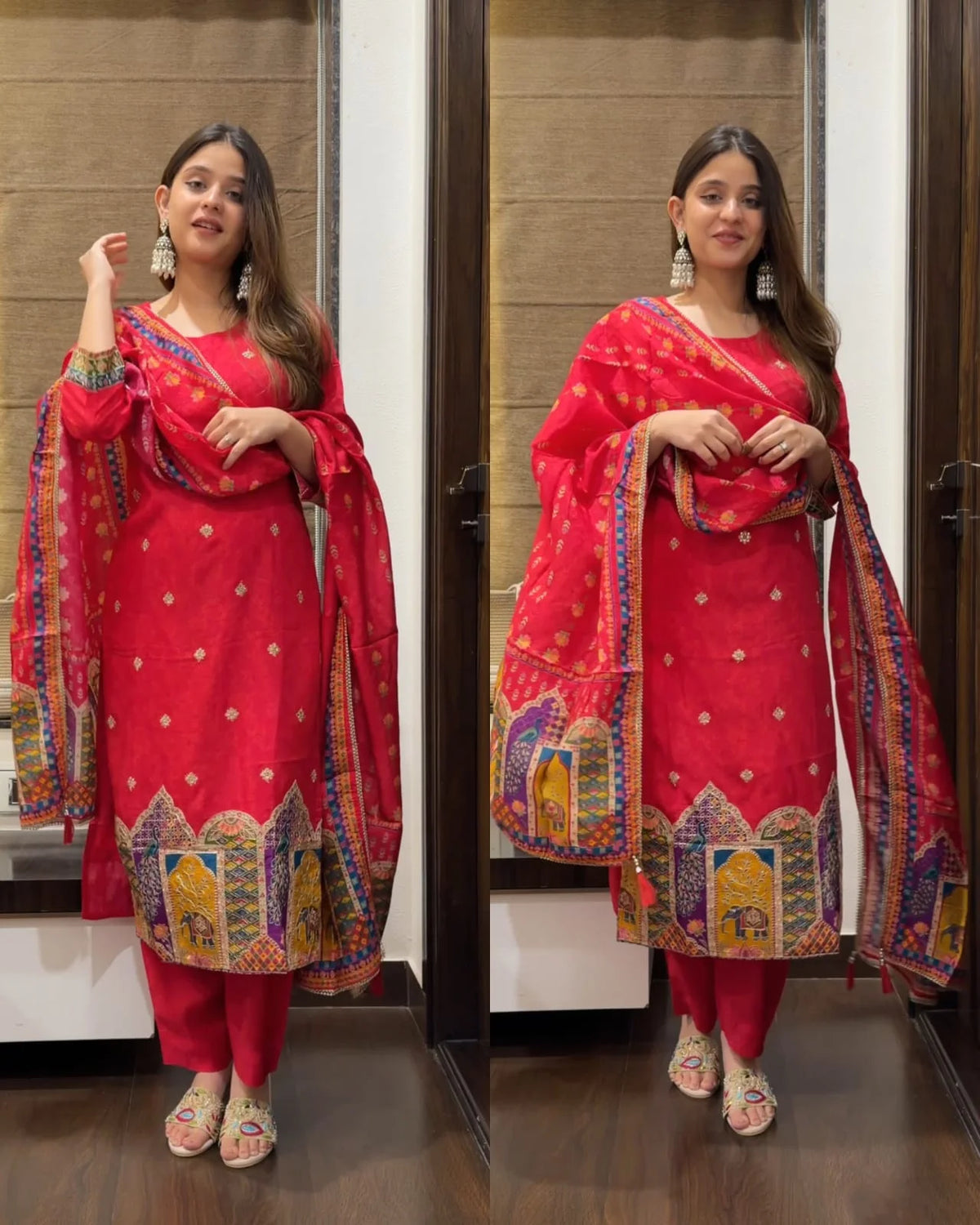 RIDDHI RED PREMIUM RUSSIAN SILK HANDWORK  SUIT