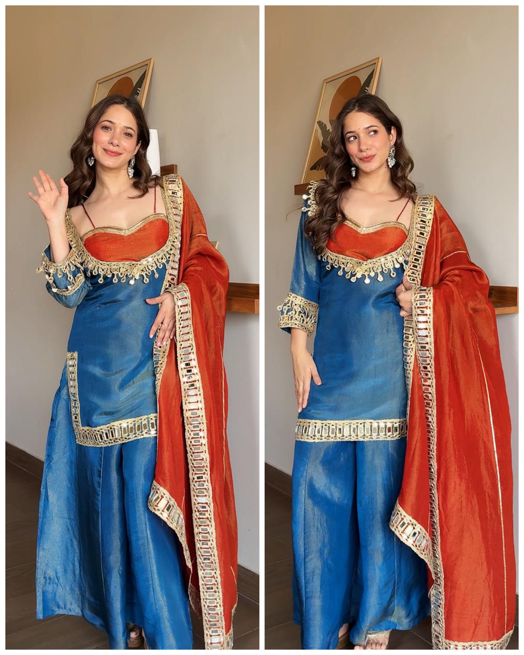 MOUSHA PREMIUM BLUE TISSUE 4-PIECE BUSTIER INDO SET