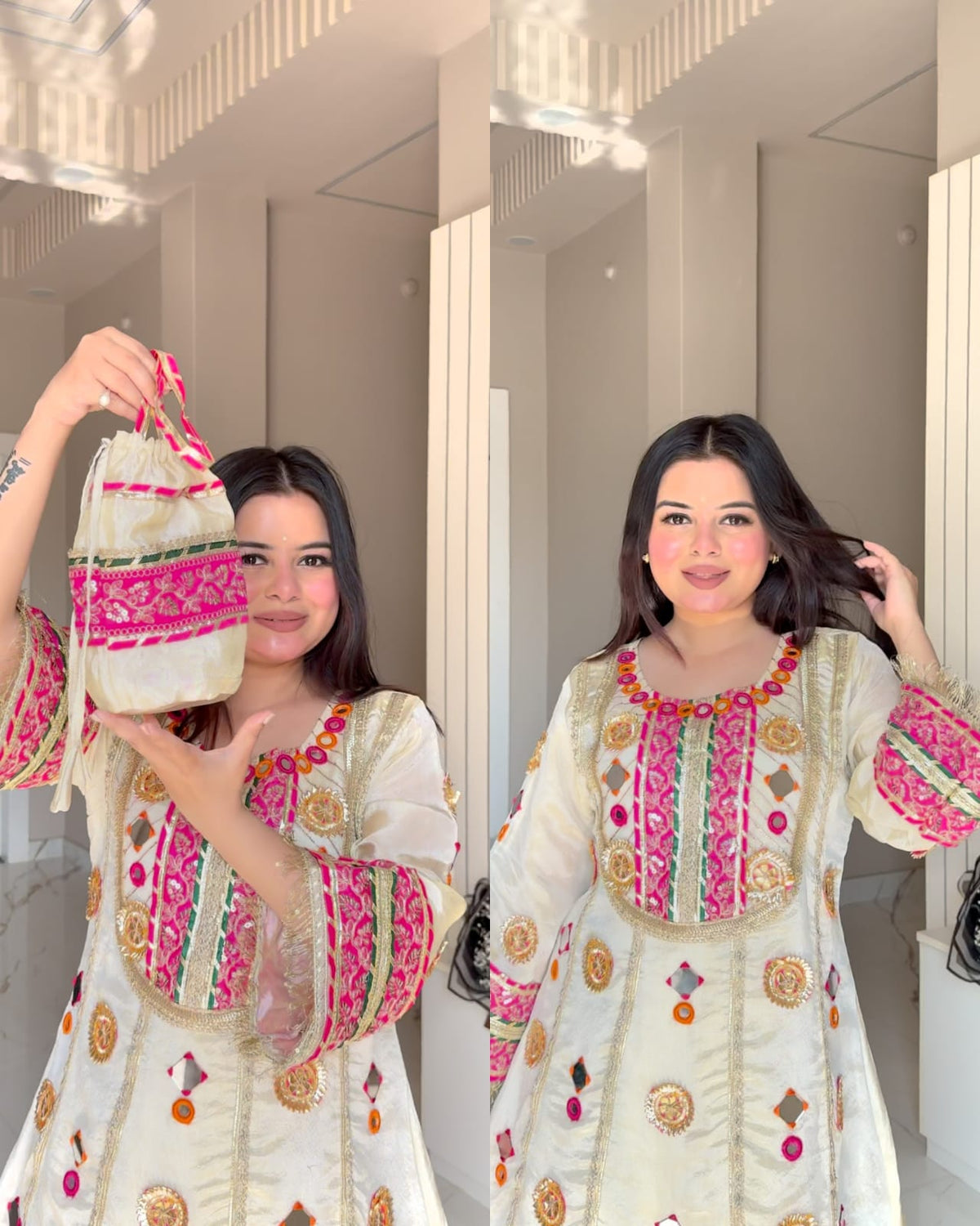 ESHANA PREMIUM TISSUE SILK GOTTA CO-ORD WITH POTLI