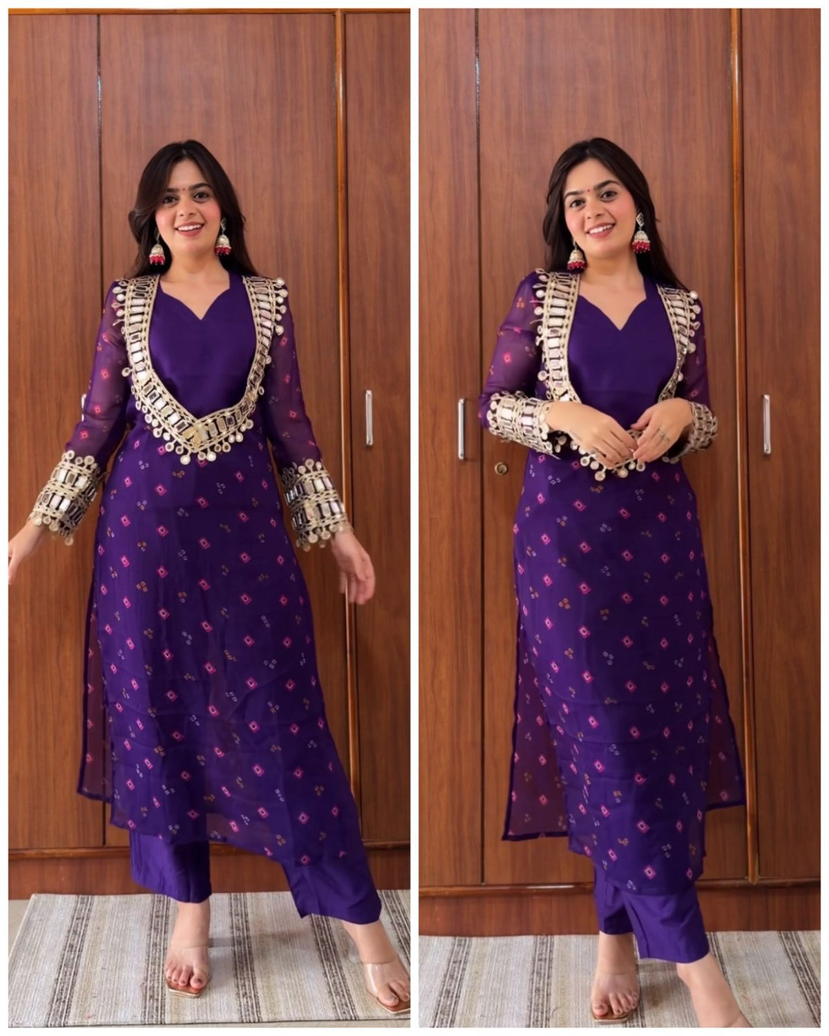 SURBHI PURPLE CHIFFON 3 PIECE BUSTIER  SET