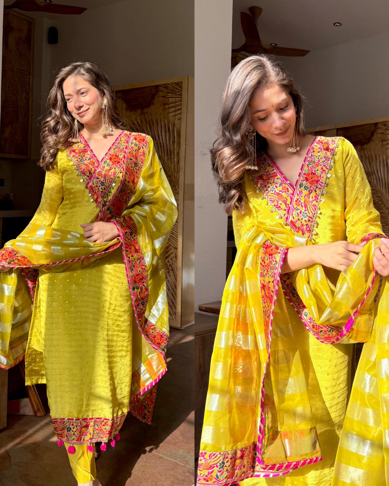 BHUMIKA LIME YELLOW PREMIUM CREPE TISSUE MEENAKARI SUIT