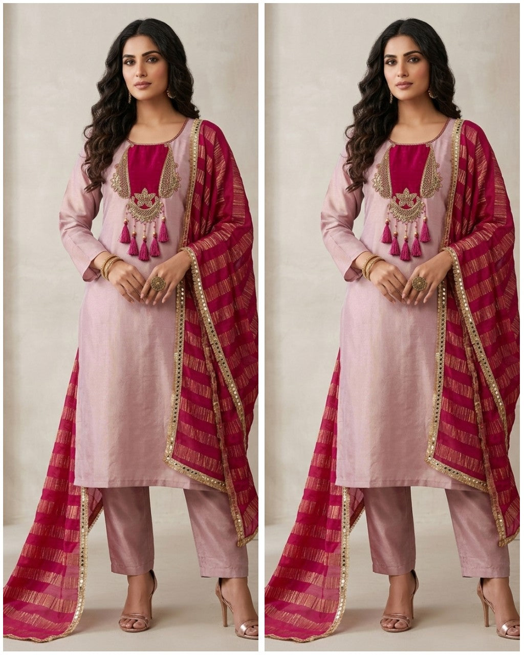 MEHRNAAZ BABY PINK TISSUE SILK SUIT SET