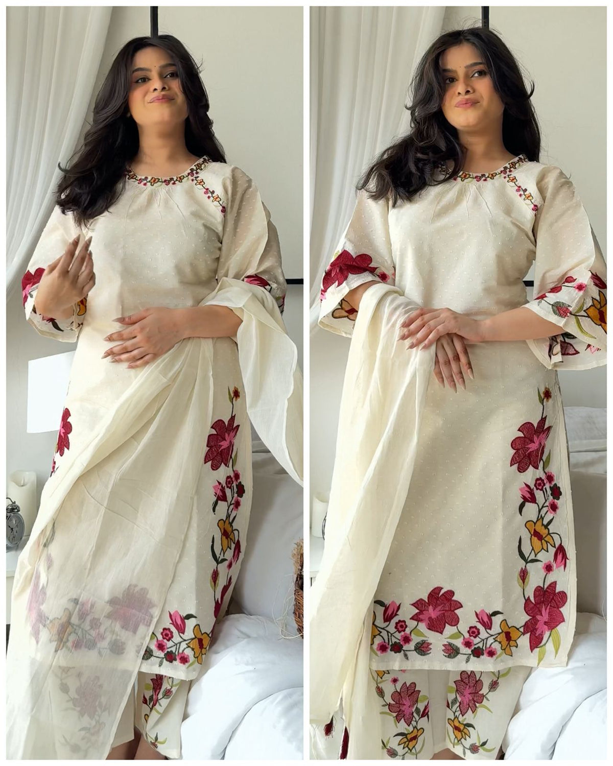 NAAZ IVORY THREAD EMBROIDERED PAKISTANI SUIT SET