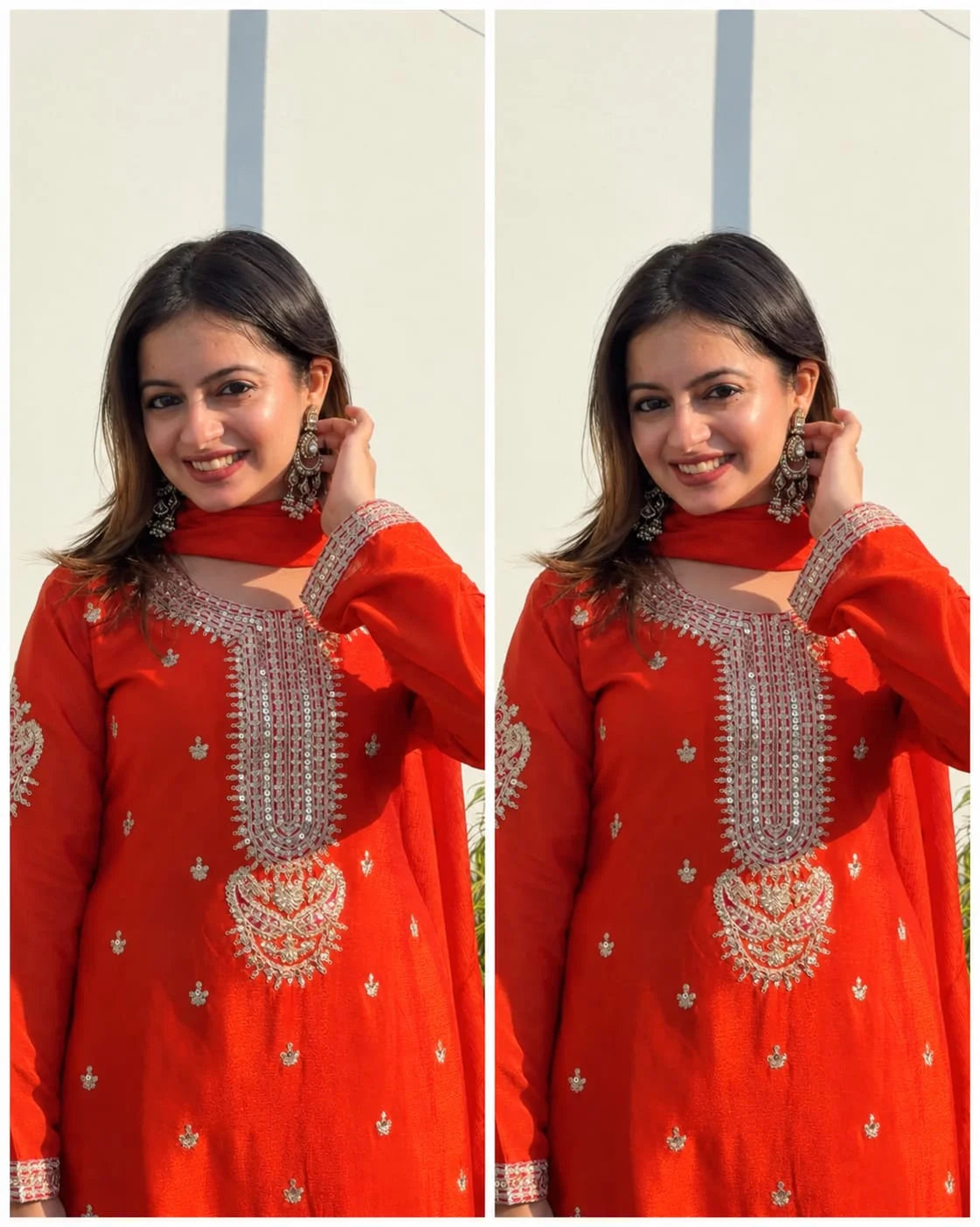 SHAGUN ORANGE PREMIUM TIISUE EMBROIDERED SHARARA SET