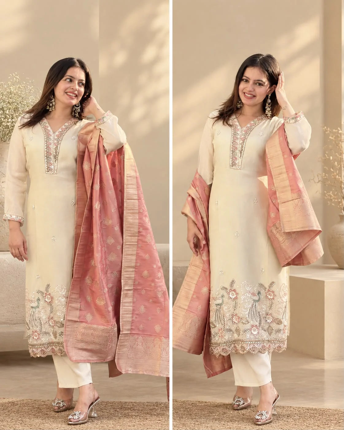 RAAS IVORY HAND EMBROIDERED PREMIUM TISSUE SUIT WITH BANARASI DUPATTA