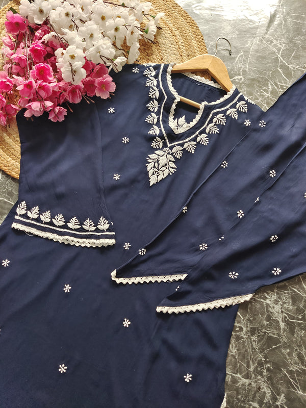 RAHMA MODAL NAVY BLUE CHIKANKARI SUIT SET - Ethnic Naari