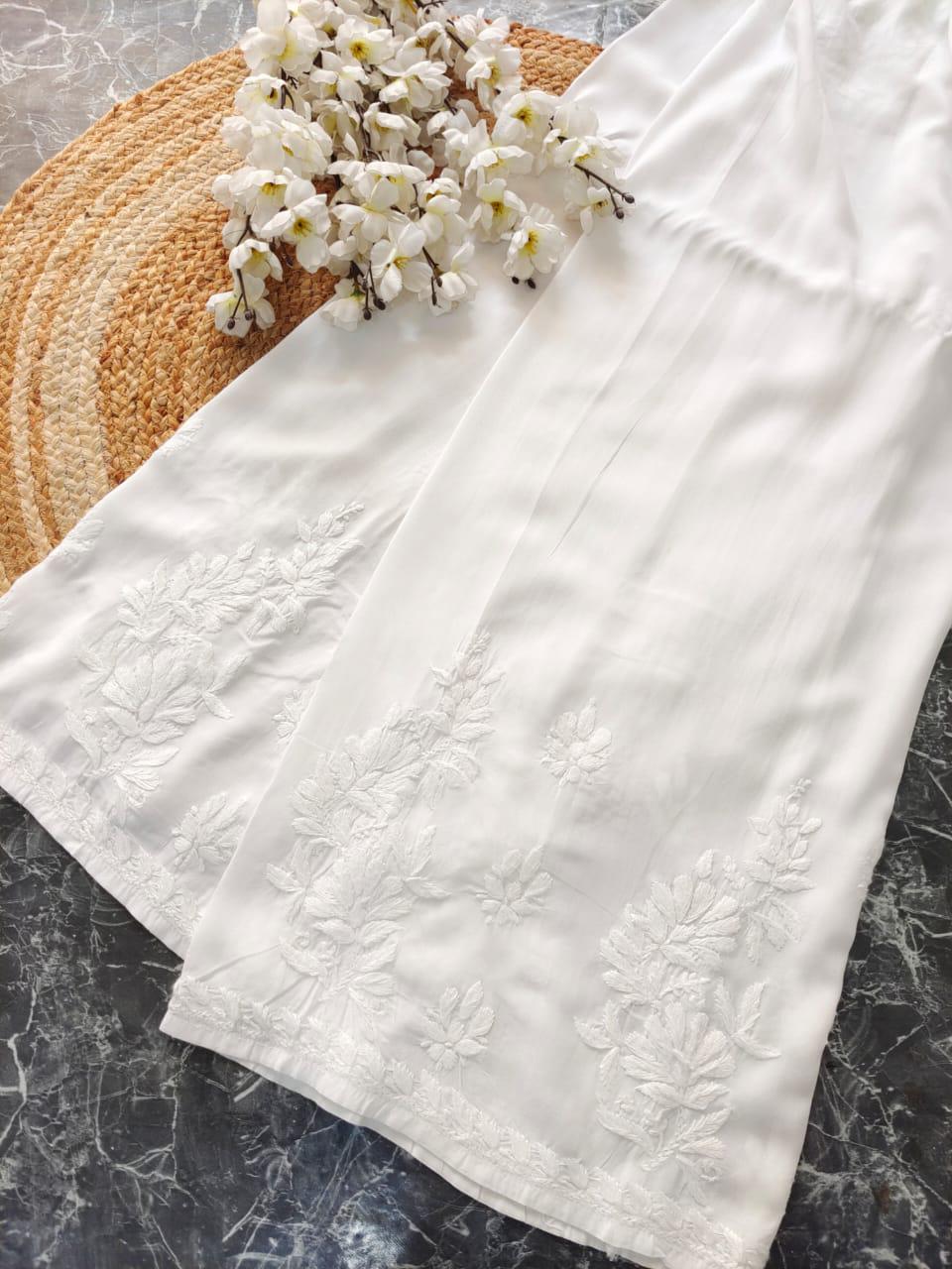 SHAIMA MODAL CHIKANKARI STRAIGHT PALAZZO - Ethnic Naari