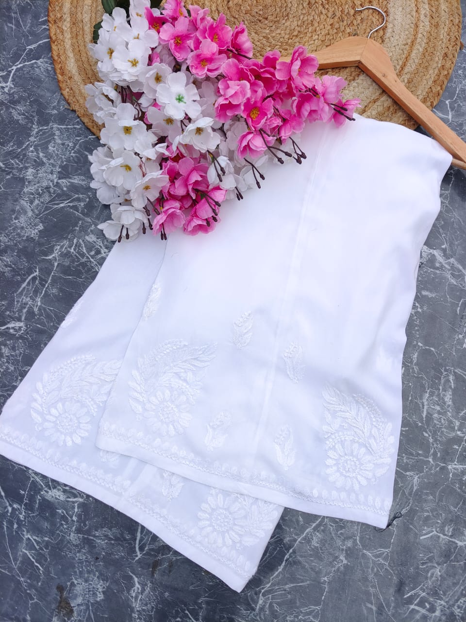 RIZA MODAL CHIKANKARI STRAIGHT PALAZZO - Ethnic Naari