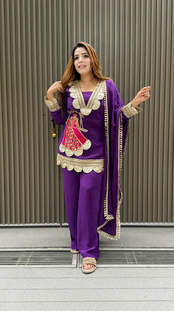NAIRA PURPLE PURE CREPE SUIT SET