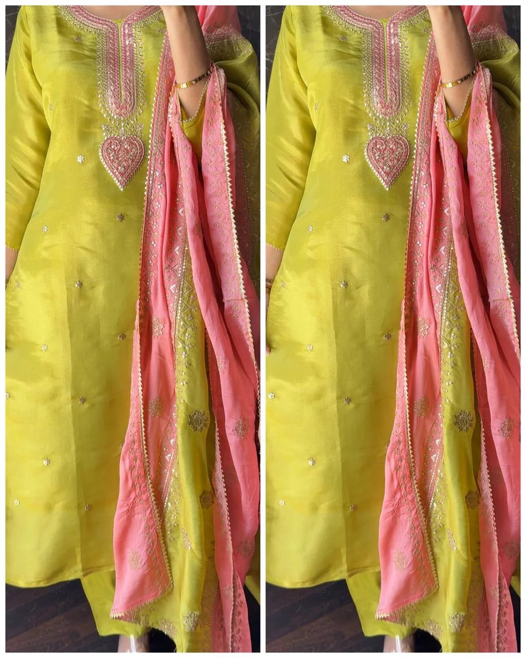 AZHA GREEN PURE TISSUE SILK SUIT SET