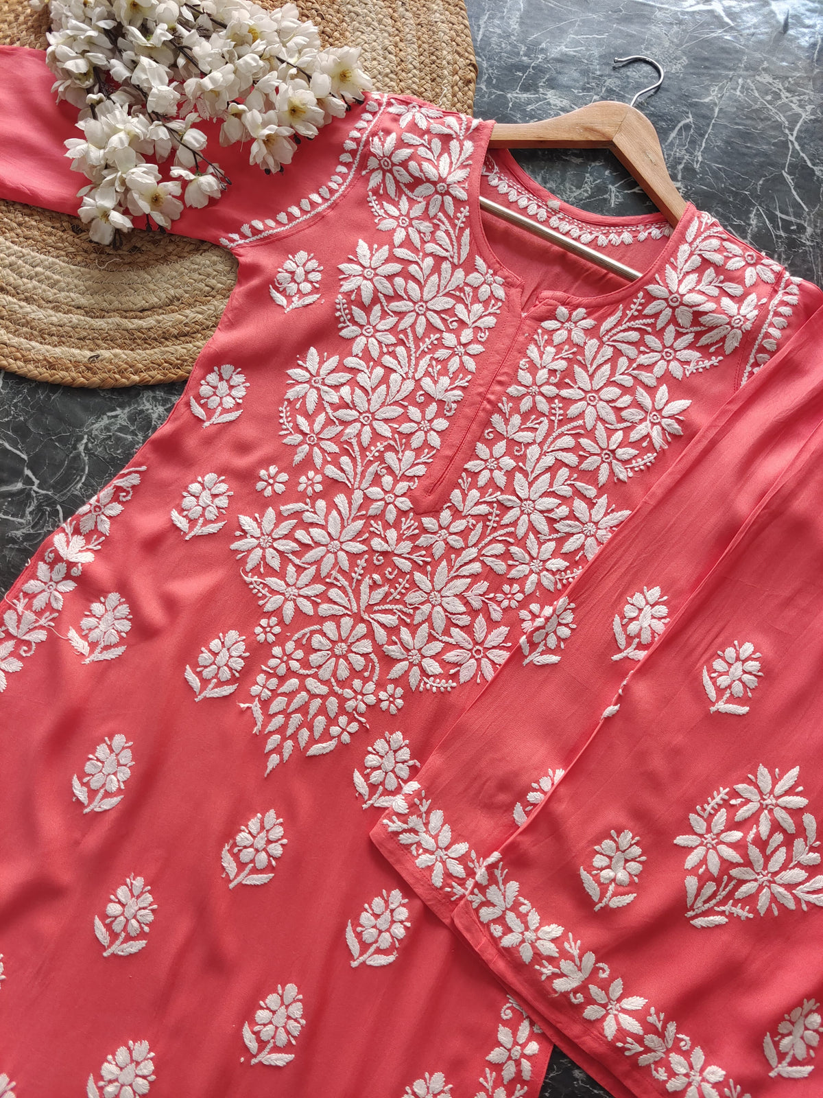 HAYA CHIKANKARI PREMIUM MODAL CO-ORD SET - Ethnic Naari
