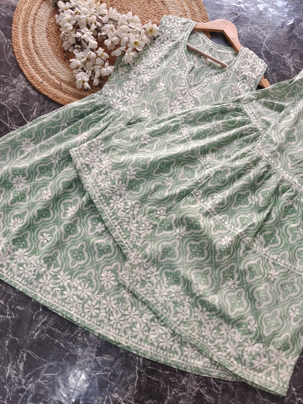 GUL CHIKANKARI MUL COTTON GHARARA SET - Ethnic Naari