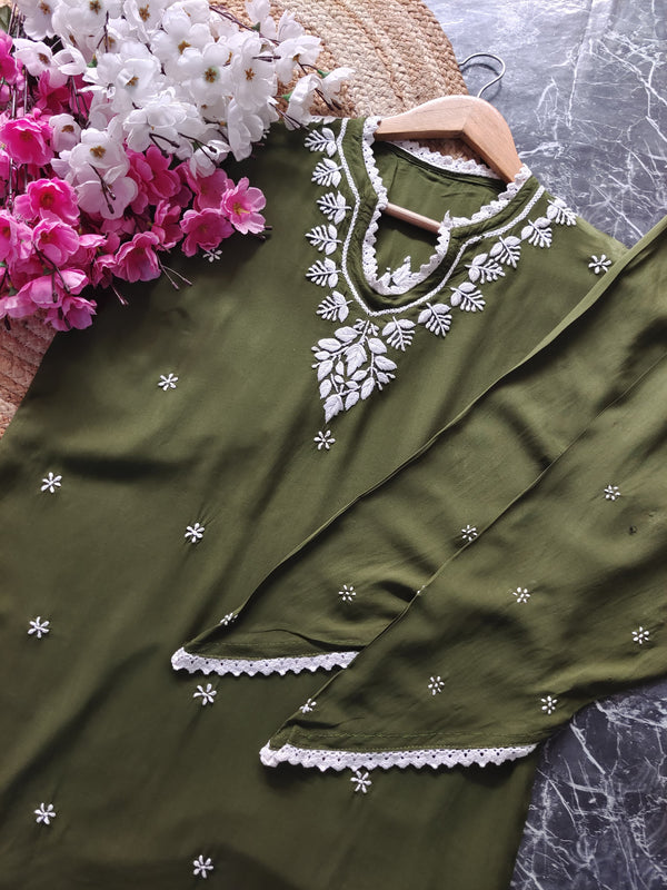 RAHMA MODAL MEHENDI GREEN SUIT SET - Ethnic Naari