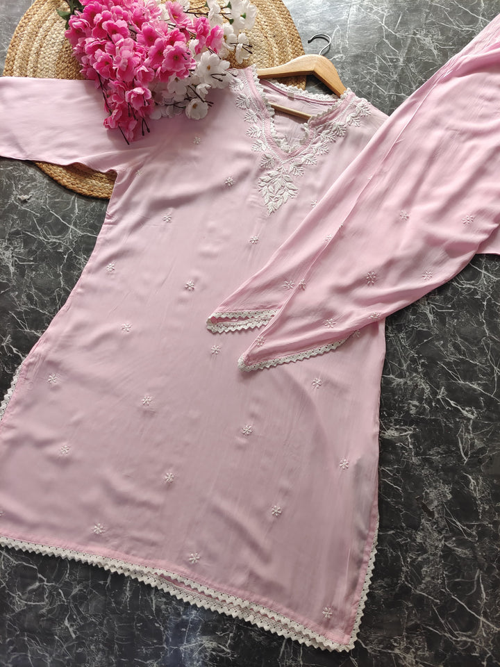 RAHMA MODAL BABY PINK SUIT SET - Ethnic Naari