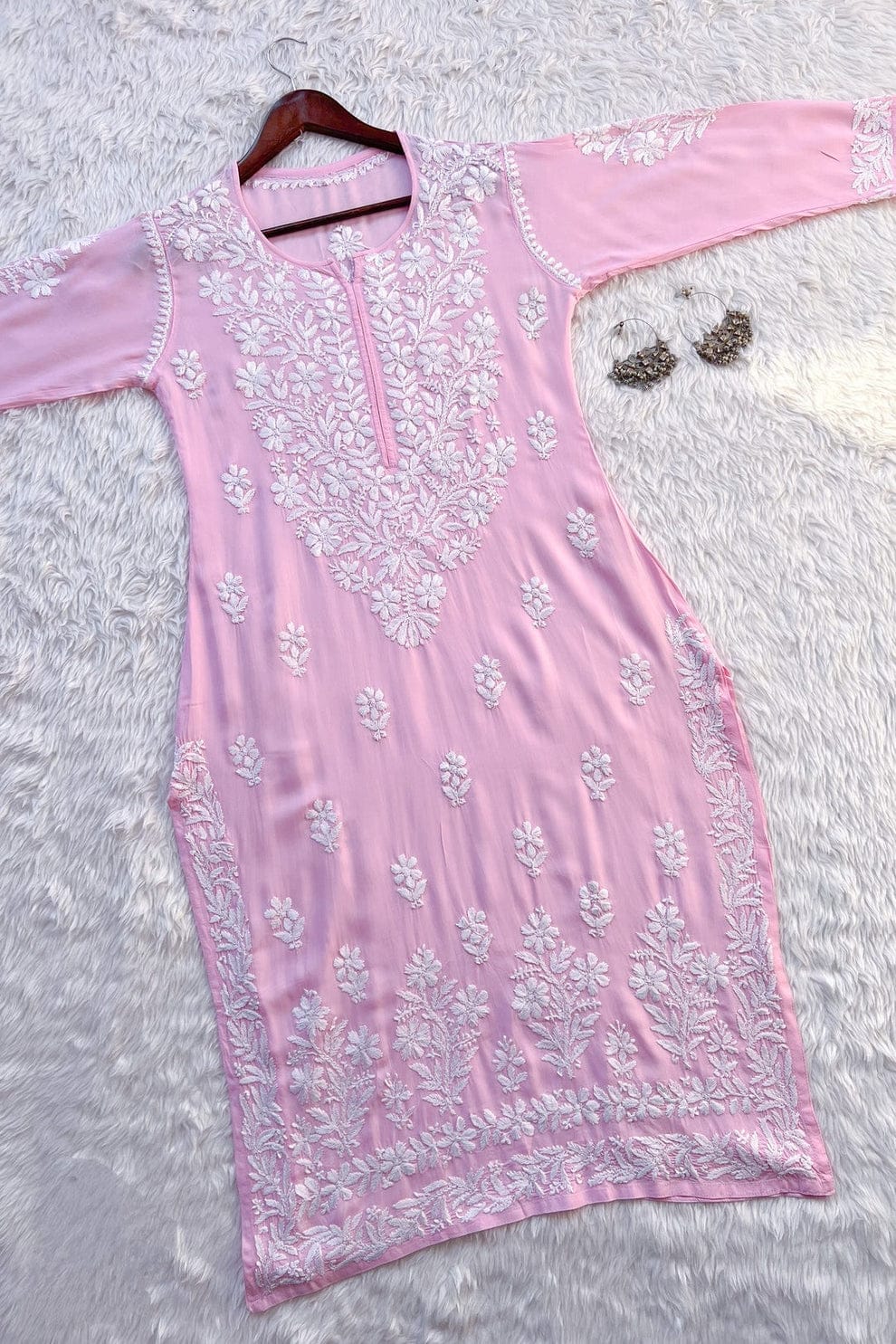 BHUMI CHIKANKARI PREMIUM MODAL STRAIGHT LONG KURTA - Ethnic Naari