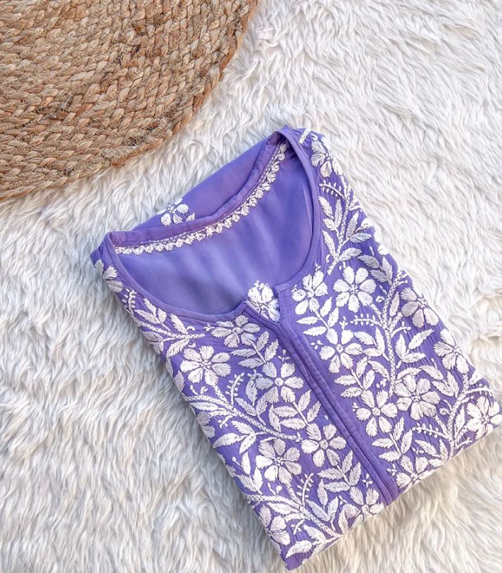 BHUMI CHIKANKARI PREMIUM MODAL STRAIGHT LONG KURTA - Ethnic Naari