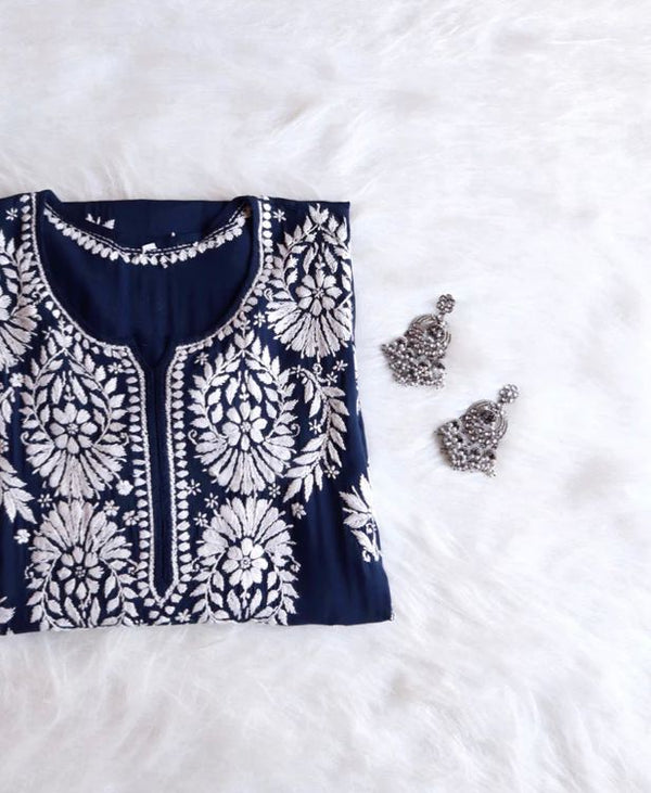 MARIYAM CHIKANKARI PREMIUM MODAL STRAIGHT LONG KURTA - Ethnic Naari