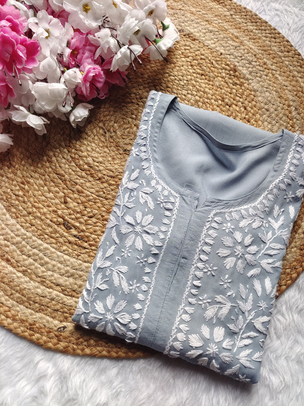 ANAM CHIKANKARI MODAL STRAIGHT LONG KURTA - Ethnic Naari