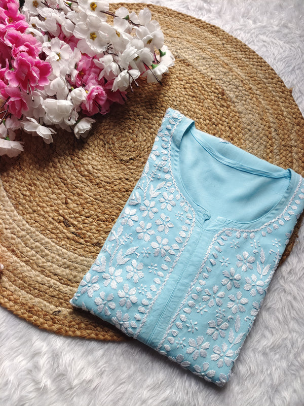 ANAM CHIKANKARI MODAL STRAIGHT LONG KURTA - Ethnic Naari