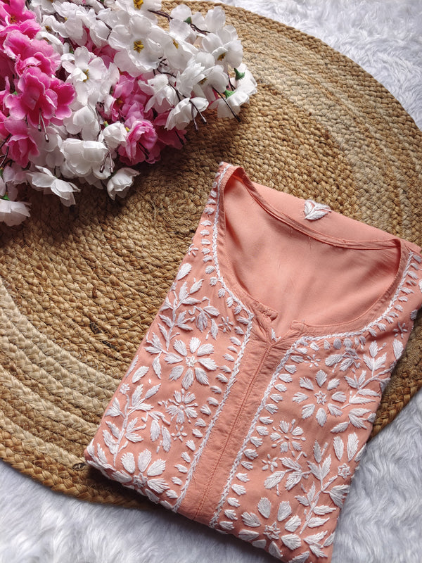 ANAM CHIKANKARI MODAL STRAIGHT LONG KURTA - Ethnic Naari