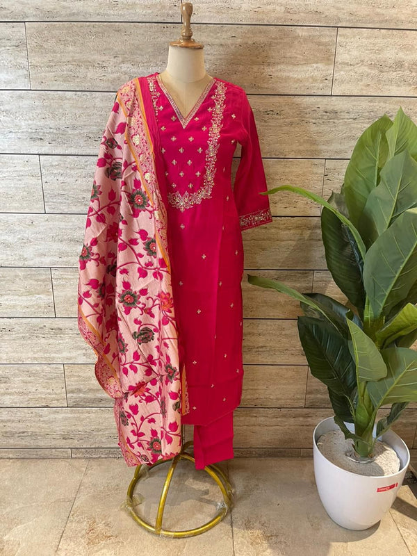 KIARA PINK MUSLIN STITCHED SUIT SET