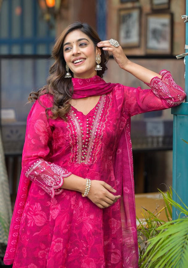PINK PURE ORGANZA ANARKALI SUIT