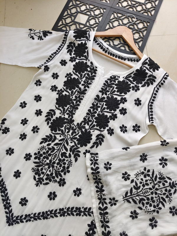 RAHAA WHITE AND BLACK MODAL KURTA PALAZZO SET
