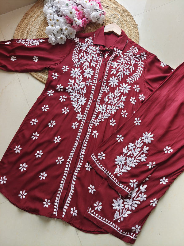 HAYAA MAROON MODAL CO-ORD SET