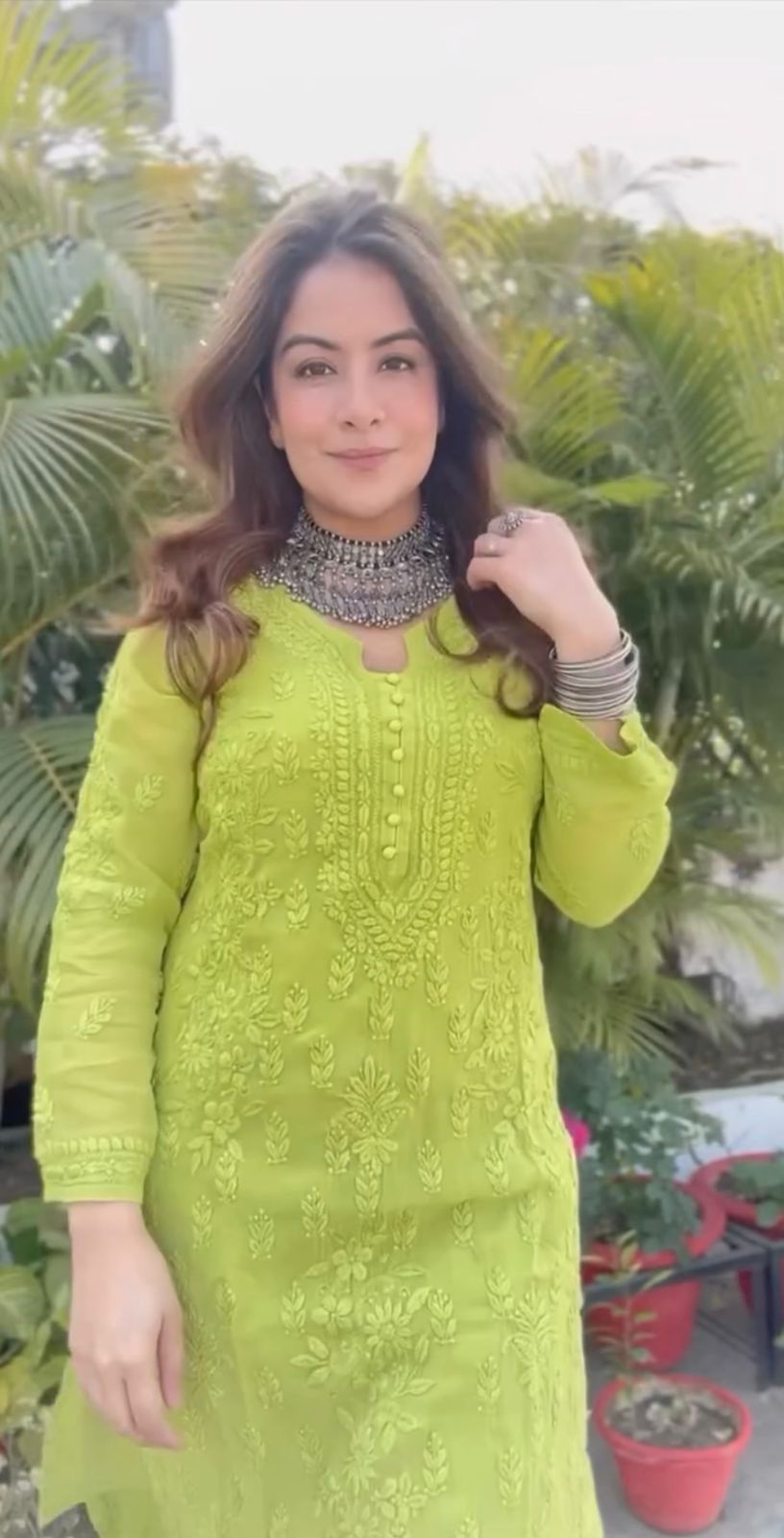 LAILA GREEN VISCOSE PURE HAND EMBROIDERED CHIKANKARI LONG KURTA