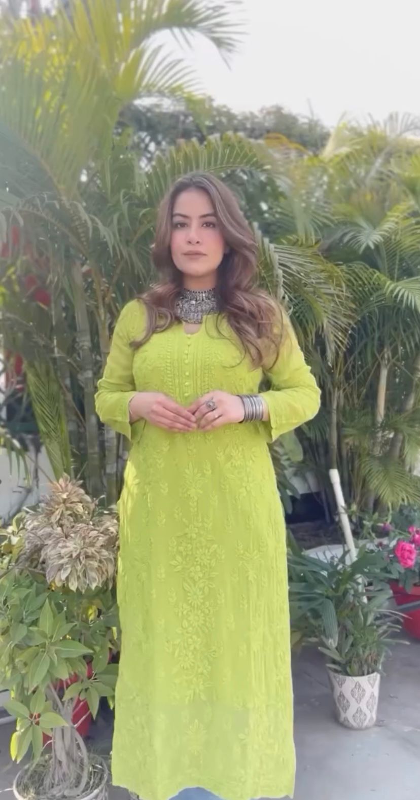 LAILA GREEN VISCOSE PURE HAND EMBROIDERED CHIKANKARI LONG KURTA