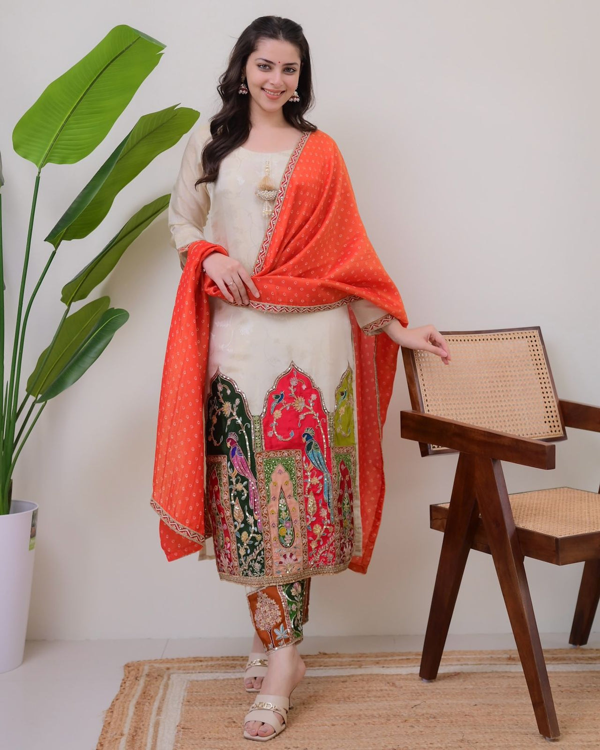 REET IVORY TEMPLE HAND EMBROIDERED TISSUE SUIT SET