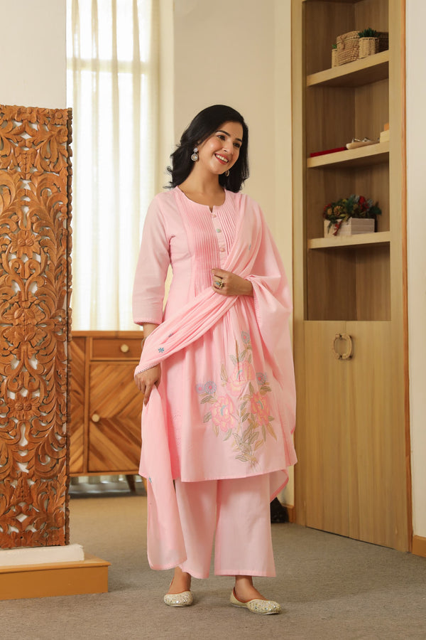 AMAYAH PINK PREMIUM  MUL COTTON EMBROIDERED SUIT SET