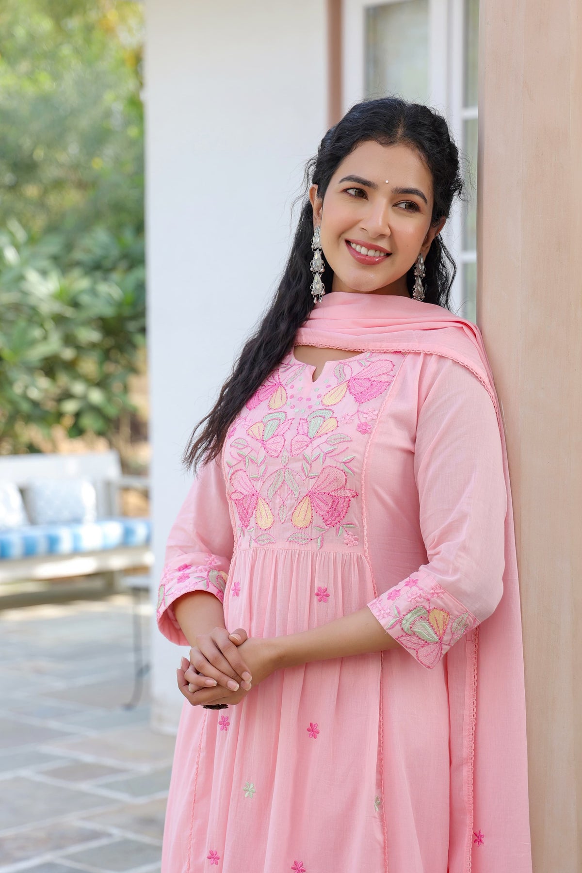 BHAVYA PINK PREMIUM MUL COTTON EMBROIDERED SUIT SET