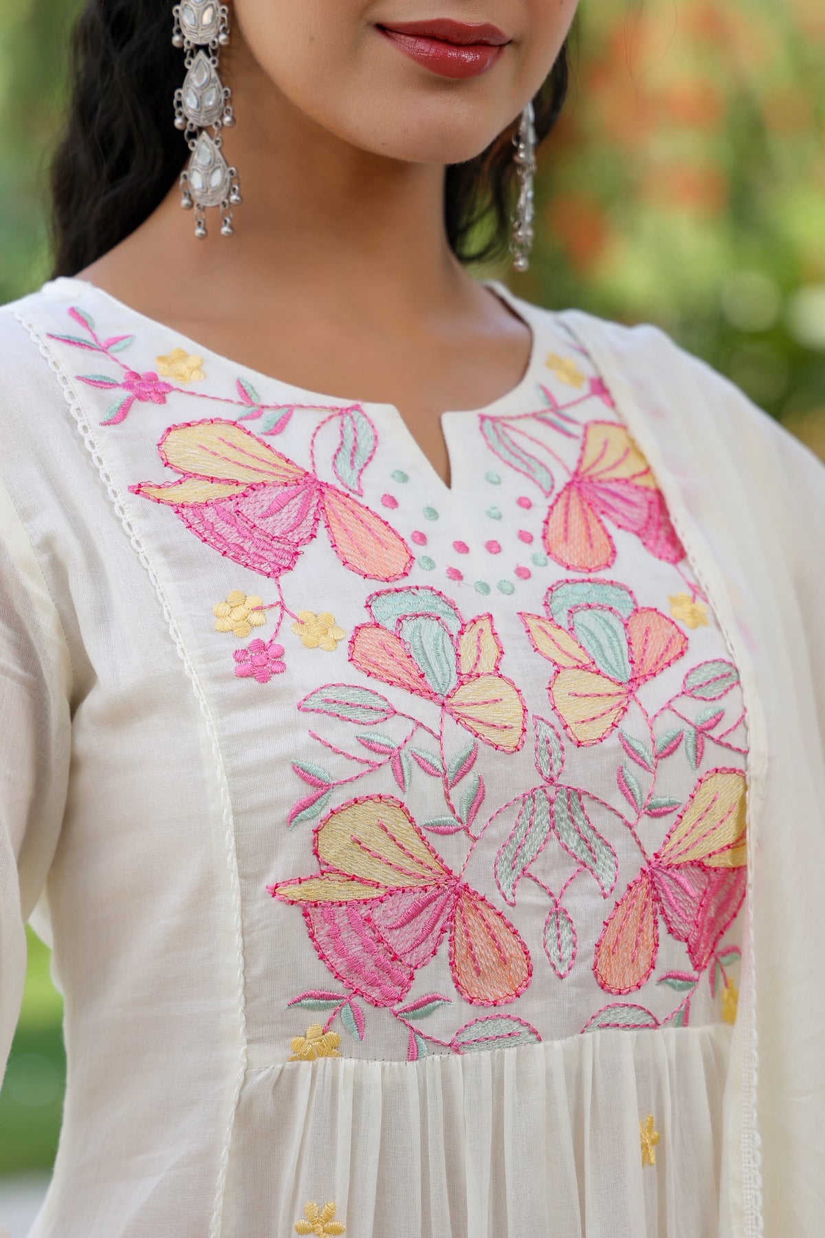BHAVYA OFF WHITE PREMIUM MUL COTTON EMBROIDERED SUIT SET