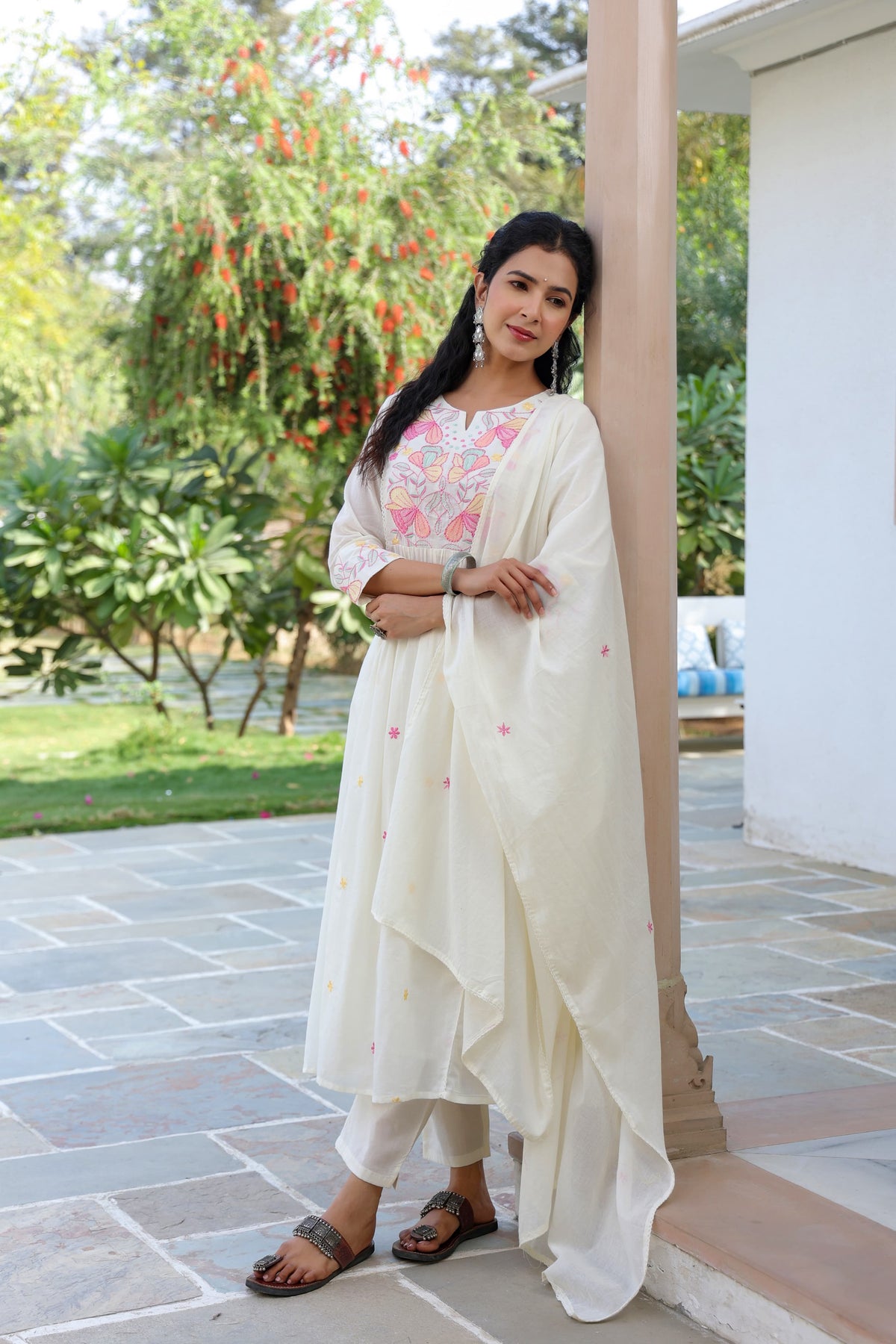 BHAVYA OFF WHITE PREMIUM MUL COTTON EMBROIDERED SUIT SET
