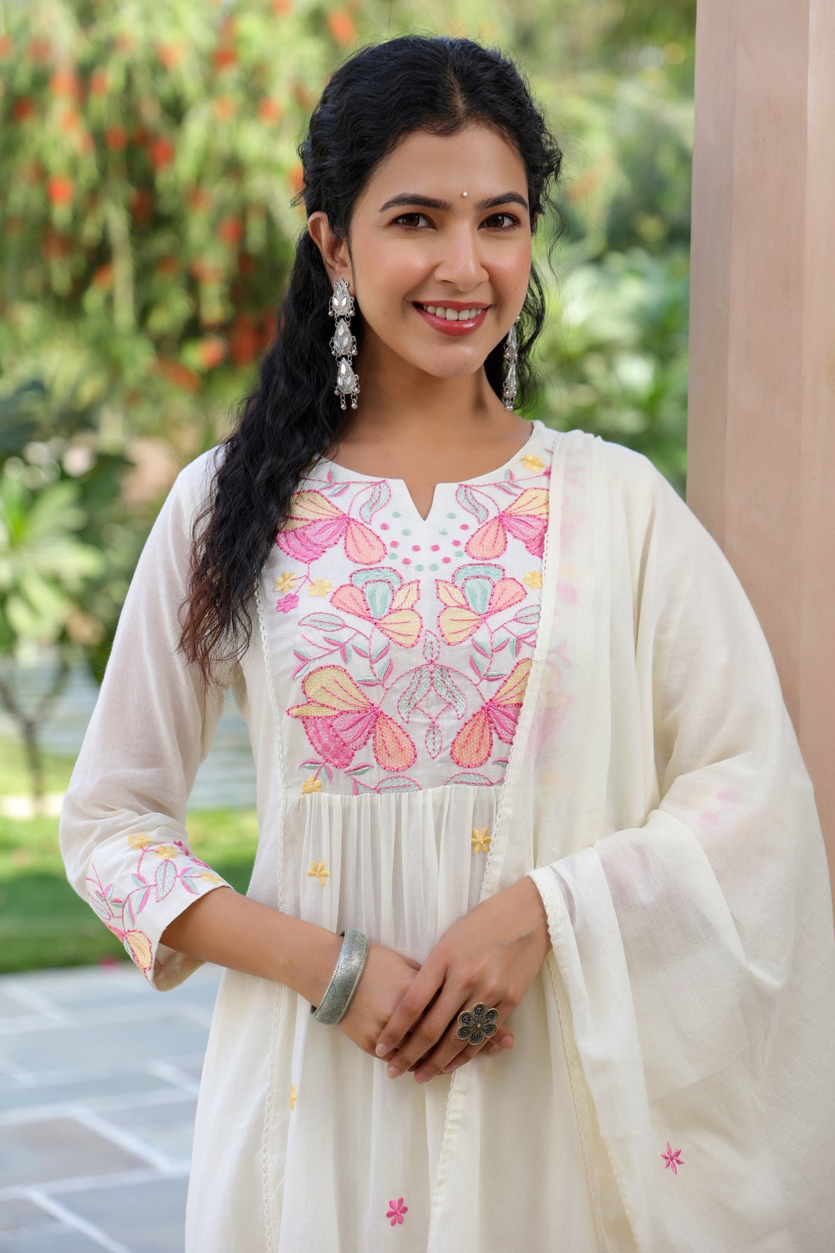 BHAVYA OFF WHITE PREMIUM MUL COTTON EMBROIDERED SUIT SET