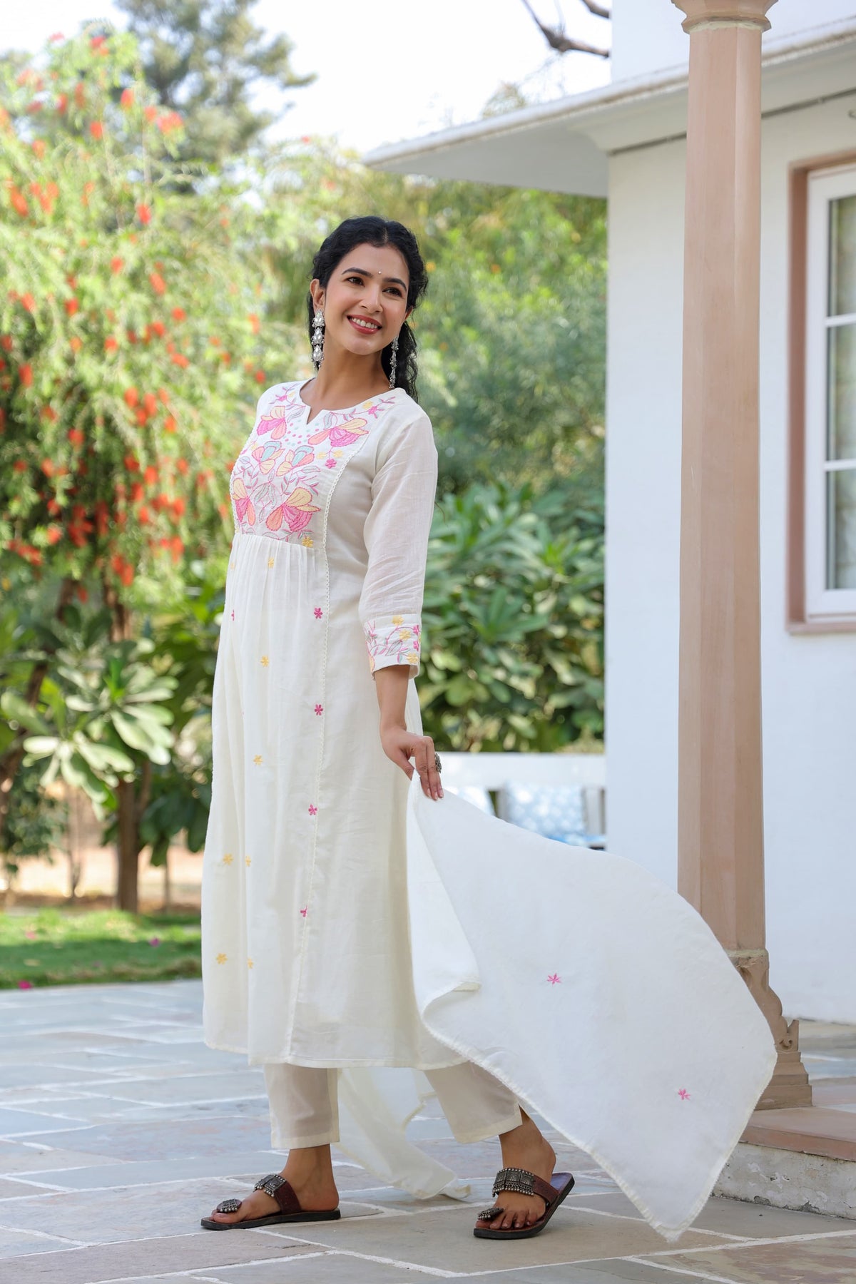 BHAVYA OFF WHITE PREMIUM MUL COTTON EMBROIDERED SUIT SET