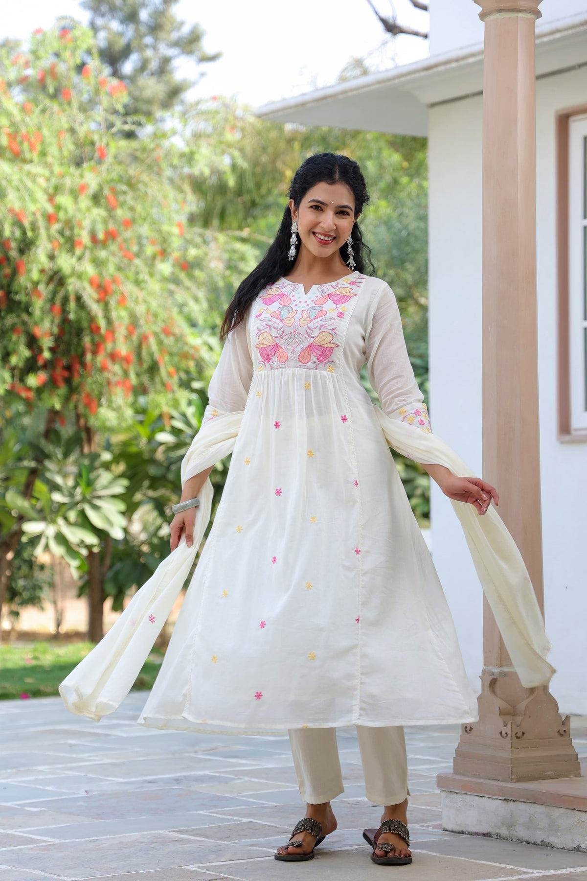 BHAVYA OFF WHITE PREMIUM MUL COTTON EMBROIDERED SUIT SET