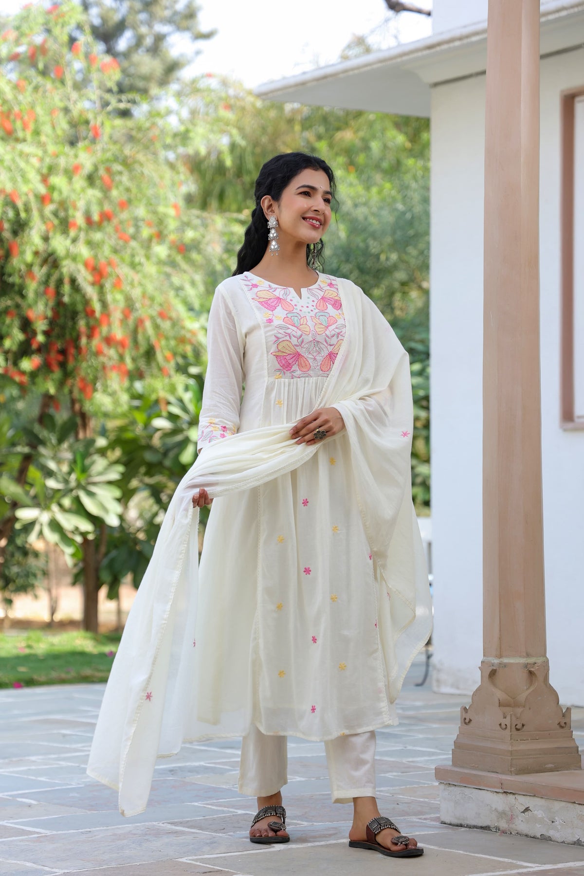 BHAVYA OFF WHITE PREMIUM MUL COTTON EMBROIDERED SUIT SET