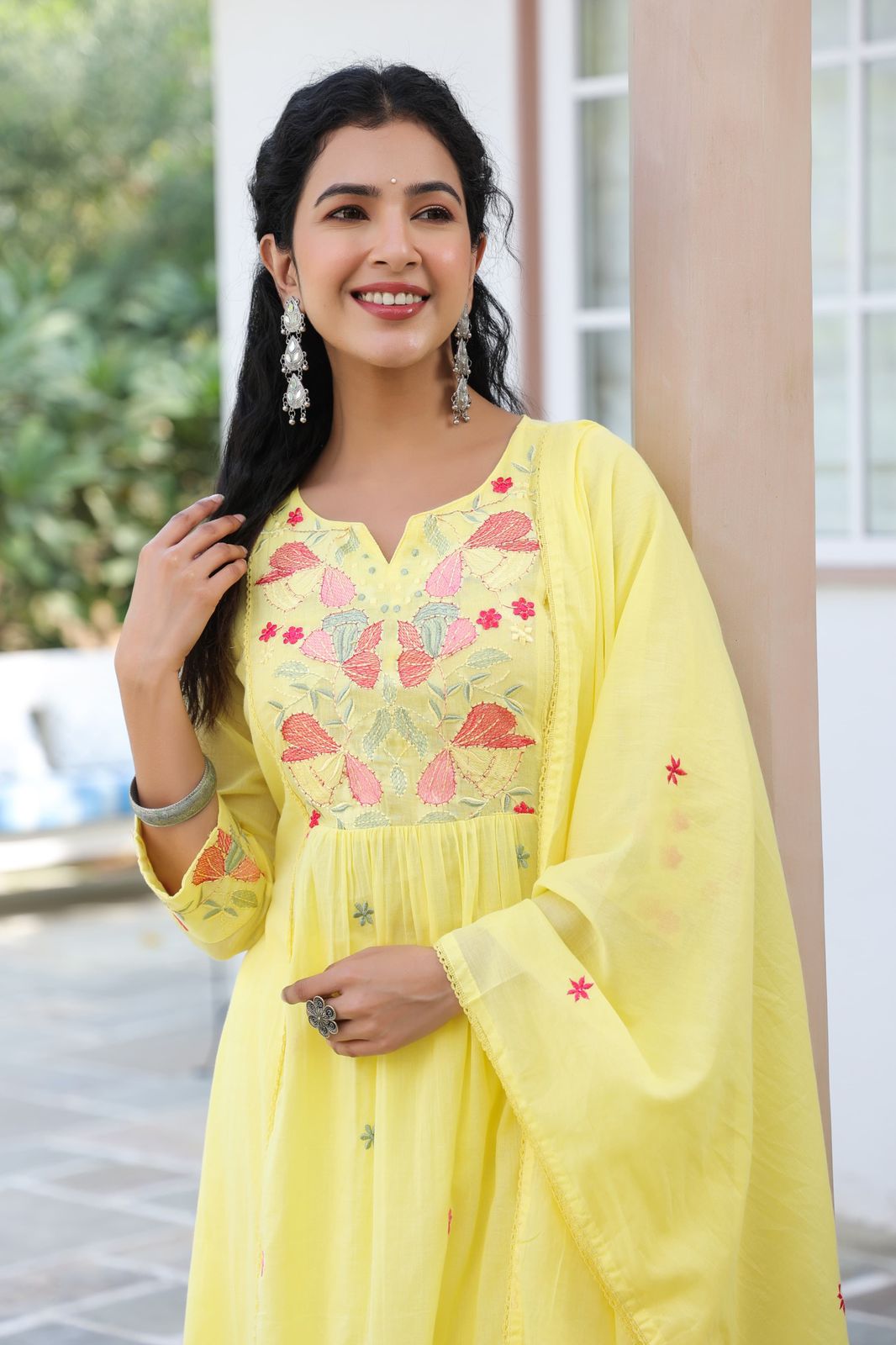 BHAVYA YELLOW PREMIUM MUL COTTON EMBROIDERED SUIT SET