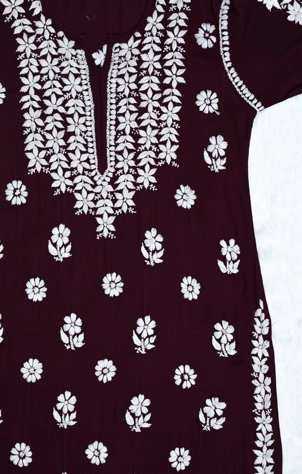 RUMAANA WINE PREMIUM MODAL CHIKANKARI LONG KURTA