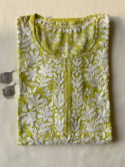 SANIA CHIKANKARI GREEN MUL COTTON STRAIGHT KURTA - Ethnic Naari
