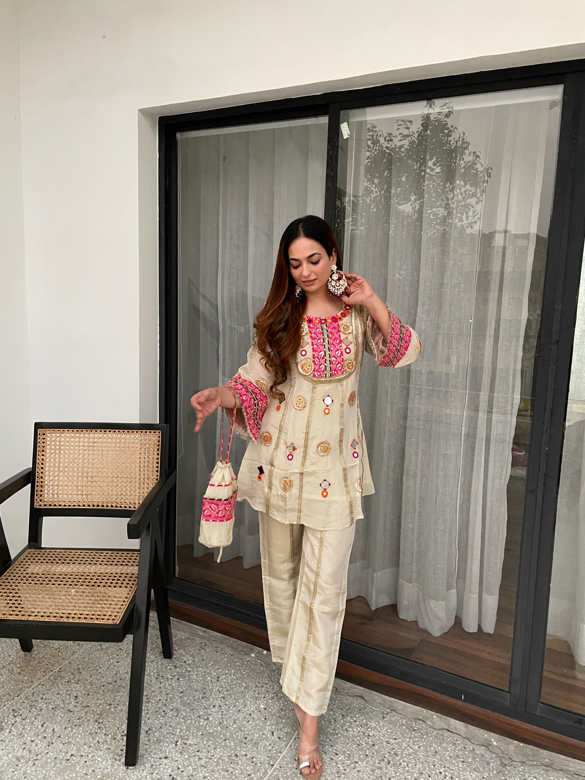 ESHANA PREMIUM TISSUE SILK GOTTA CO-ORD WITH POTLI