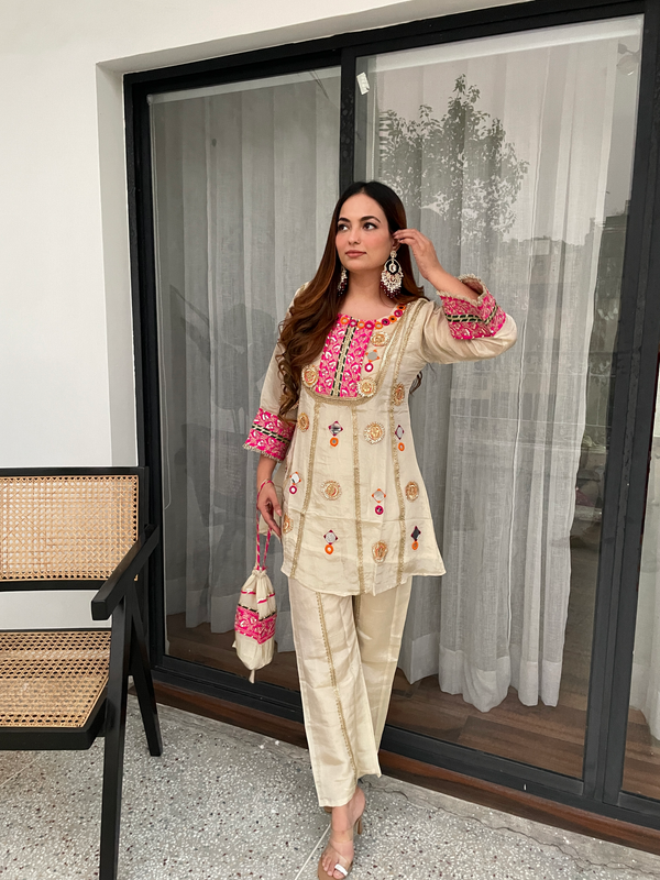 ESHANA PREMIUM TISSUE SILK GOTTA CO-ORD WITH POTLI