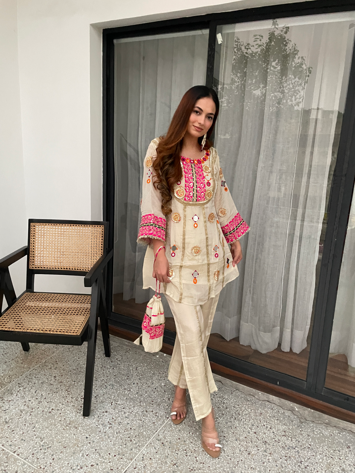 ESHANA PREMIUM TISSUE SILK GOTTA CO-ORD WITH POTLI