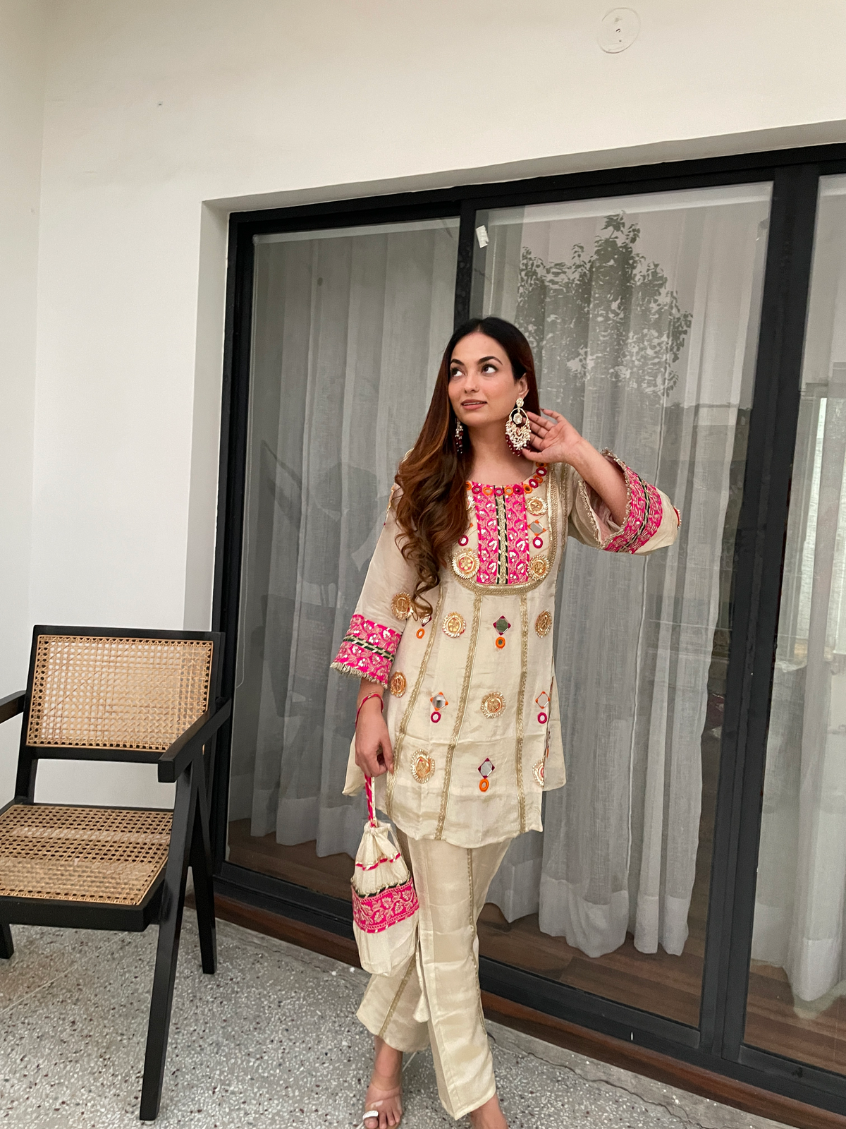 ESHANA PREMIUM TISSUE SILK GOTTA CO-ORD WITH POTLI