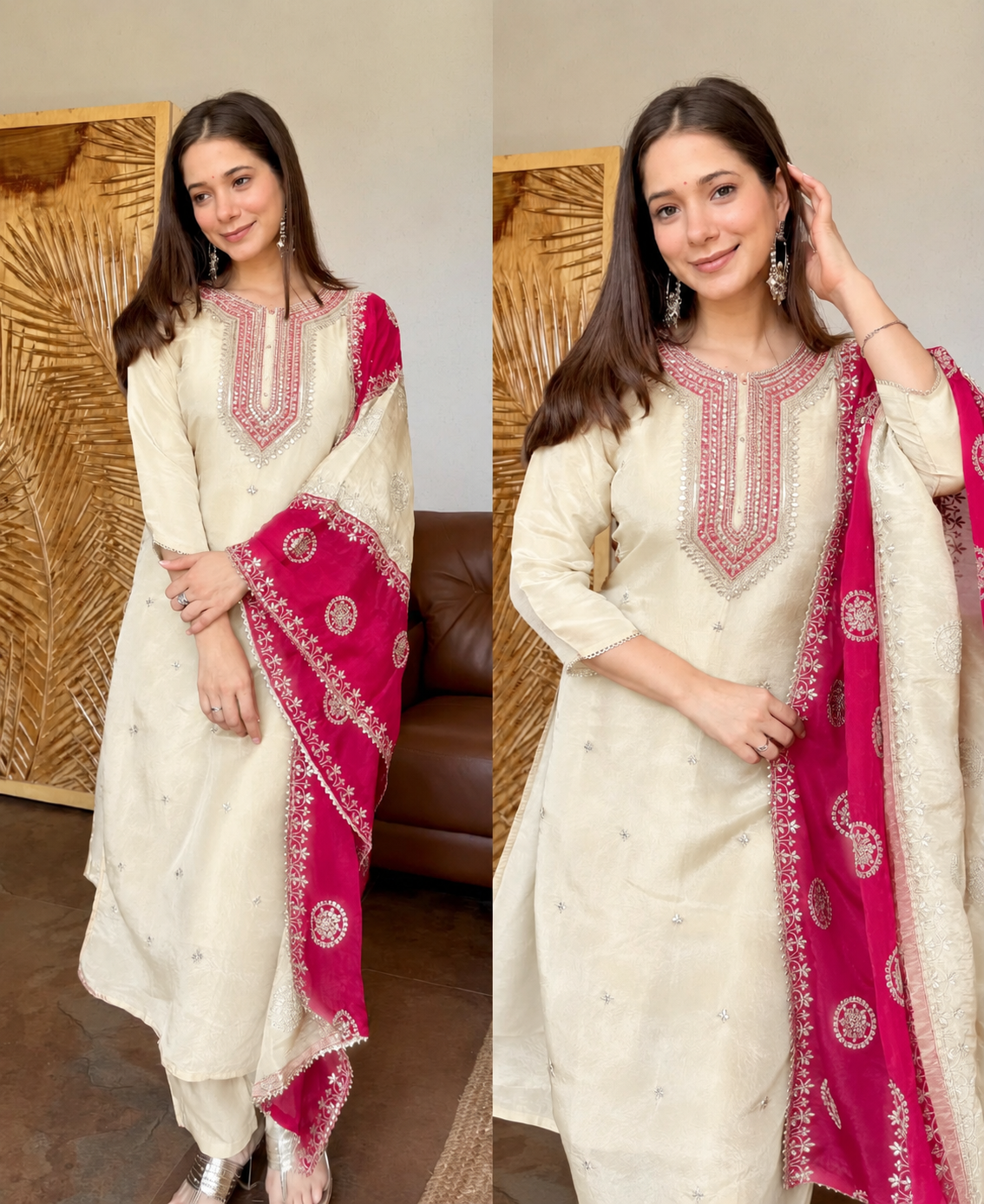 MEERA IVORY TISSUE SILK SUIT SET