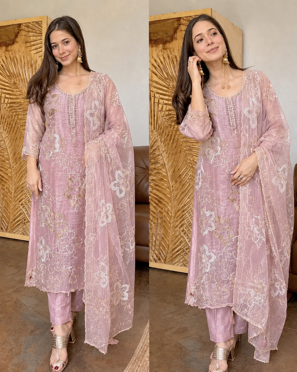 ALISHA MAUVE MIST PREMIUM CRUSH TISSUE FABRIC HANDWORK SUIT