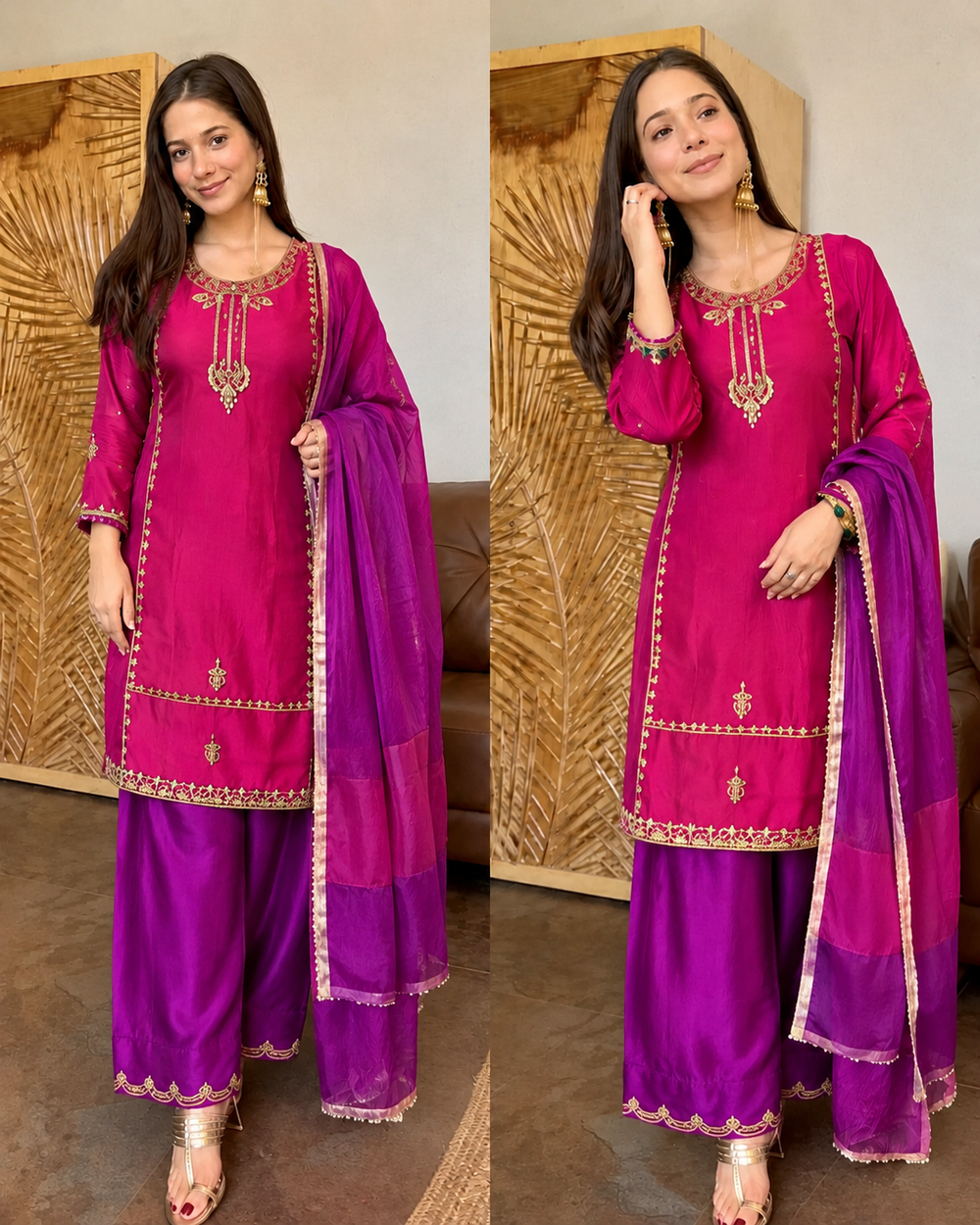 KARWACHAUTH SPECIAL PREMIUM SHIMMER SILK DESGINER HANDWORK FARSHI SUIT